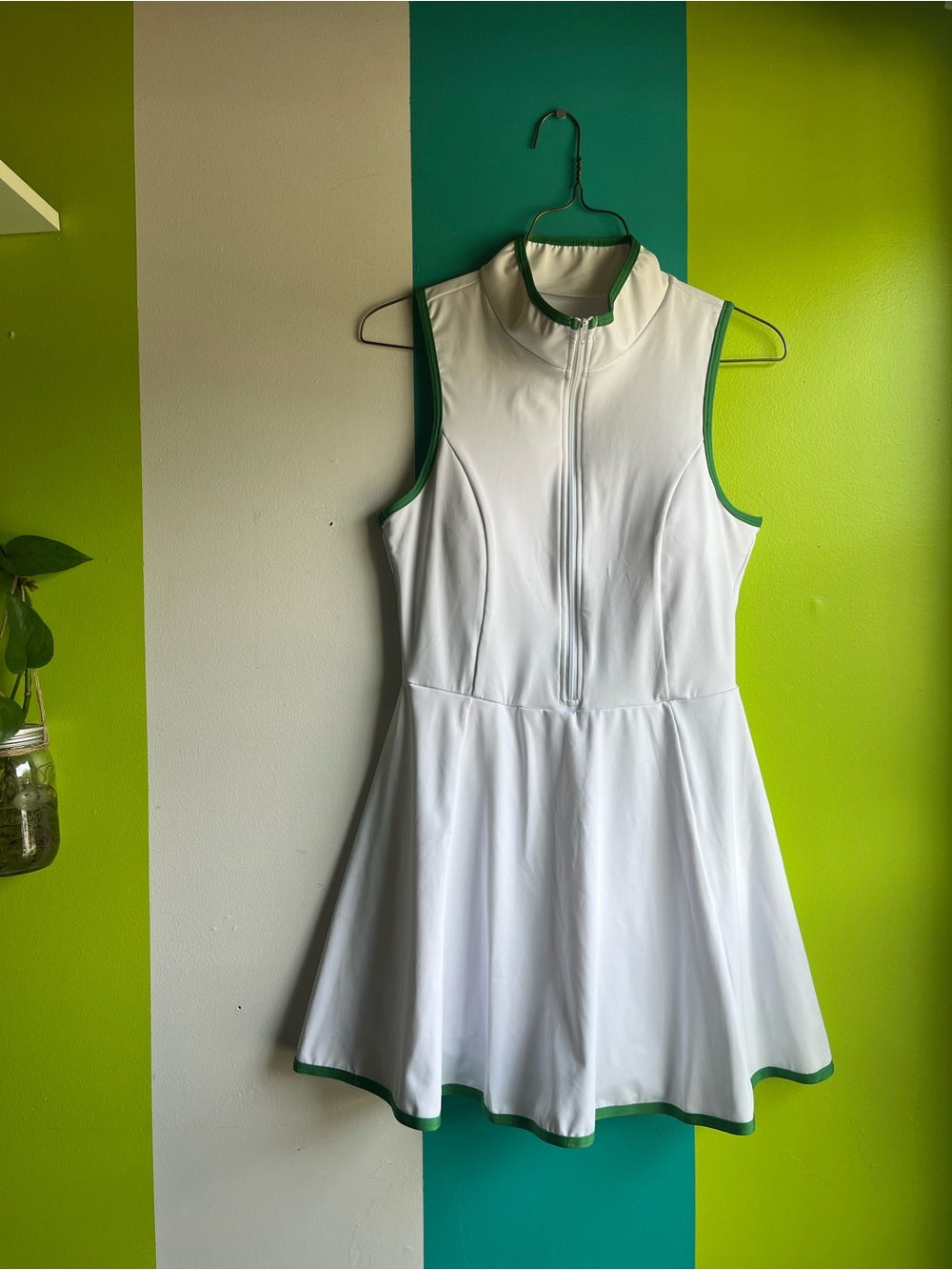 White Sleeveless Sport Dress with Green Trim